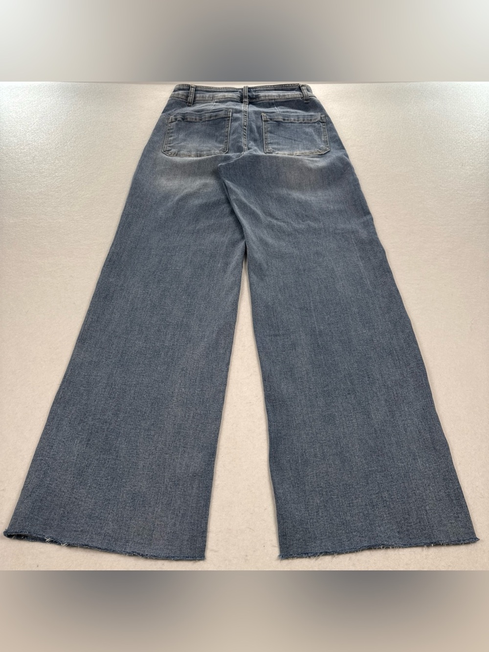 OAT New York Wide Leg Jeans Light Wash Raw Hem Patch Pockets Blue Size 4/27 - Picture 6 of 8